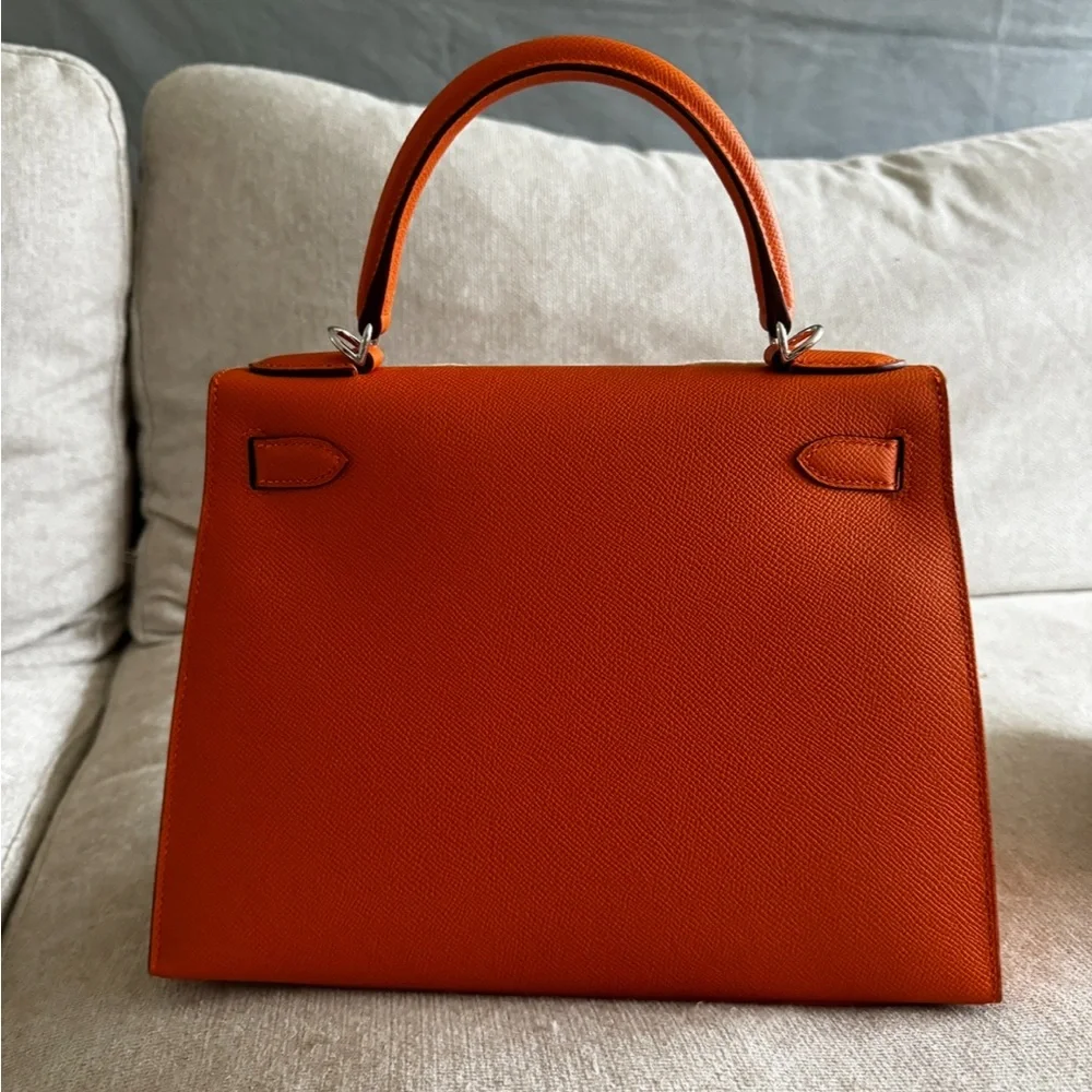 Hermes’ Kelly 28 Epsom Leather Orange Pladium Hardware - Picture 4 of 5